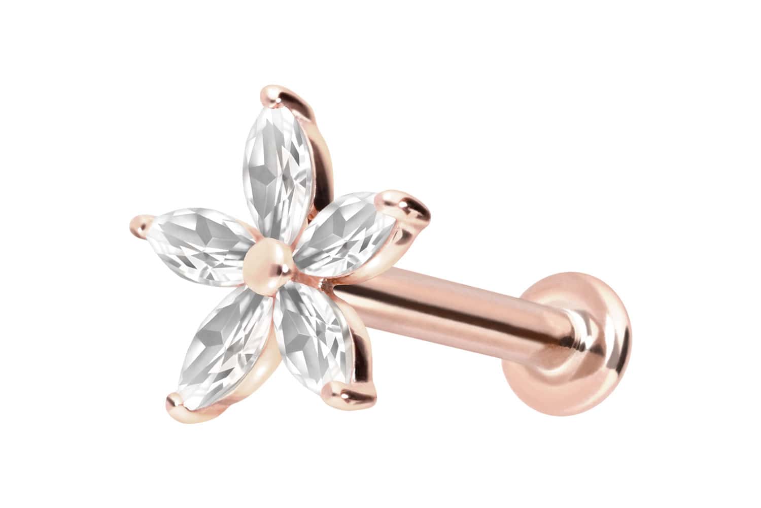 14 Karat Gold Labret Piercing mit Push Fit MOISSANIT-BLUME